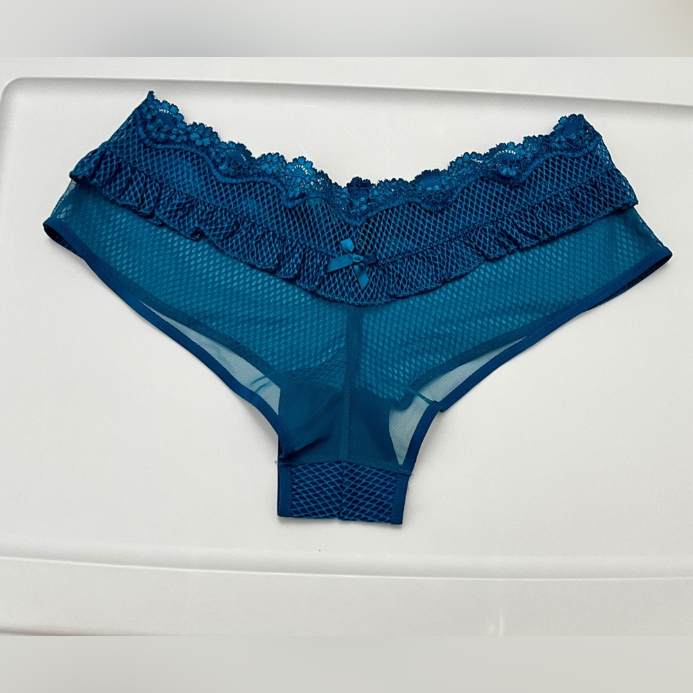 NEW Victoria’s Secret Very Sexy Teal Fishnet Mesh Ruffle Cheeky Panties Large L